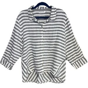 Habitat 100% Linen Striped Lagenlook Top Nautical Summer Art to Wear XL